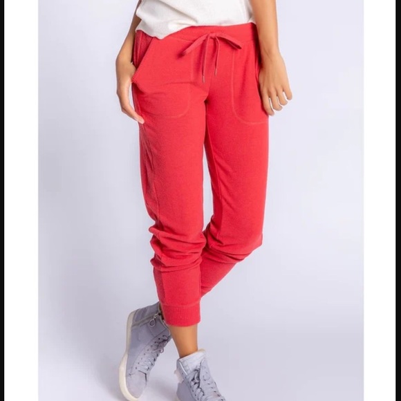EUC PJ Salvage Peachy Banded Jogger Loungewear Burnt Red Size Small - Picture 13 of 13